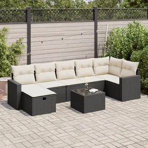 vidaXL Salon de jardin 8 pcs avec coussins noir résine tressée pas cher