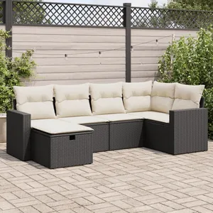 vidaXL Salon de jardin 6 pcs avec coussins noir résine tressée pas cher