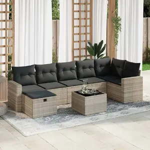 vidaXL Salon de jardin 8 pcs avec coussins gris clair résine tressée pas cher