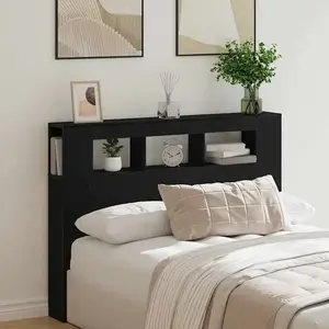 vidaXL Tête de lit LED avec étagère Chêne noir 140 x 18,5 x 103,5 cm pas cher