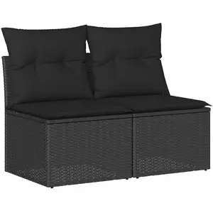 vidaXL Salon de jardin 4 pcs avec coussins noir résine tressée acacia pas cher