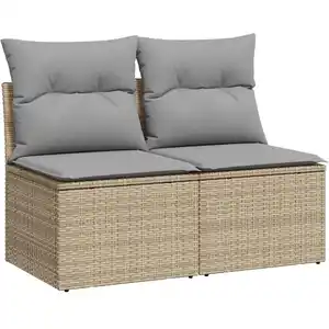 vidaXL Salon de jardin avec coussins 4 pcs beige résine tressée acacia pas cher
