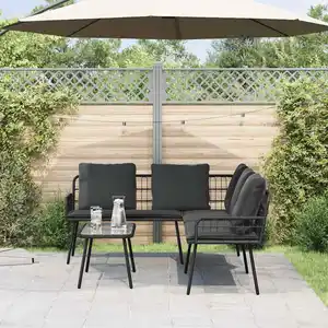 VIDAXL Set De Canapé De Jardin 2 Pièces Avec Coussins En Poly Rotin Noir pas cher