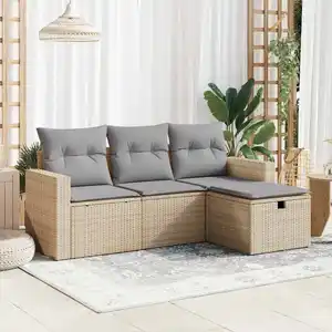 vidaXL Vidaxl Salon De Jardin Avec Coussins 4 Pcs Beige Résine Tressée pas cher