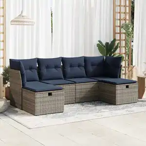 vidaXL Salon de jardin 6 pcs avec coussins gris résine tressée pas cher