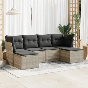 vidaXL Salon de jardin 6 pcs avec coussins gris clair résine tressée pas cher