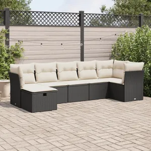 vidaXL Salon de jardin 7 pcs avec coussins noir résine tressée pas cher