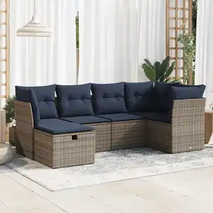 vidaXL Salon de jardin 6 pcs avec coussins gris résine tressée pas cher