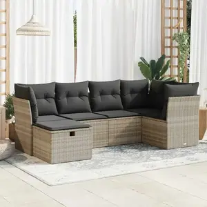 vidaXL Salon de jardin 6 pcs avec coussins gris clair résine tressée pas cher