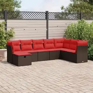 vidaXL Salon de jardin 8 pcs avec coussins marron résine tressée pas cher