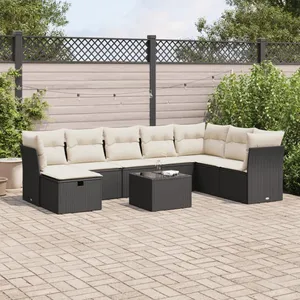 vidaXL Salon de jardin 9 pcs avec coussins noir résine tressée pas cher