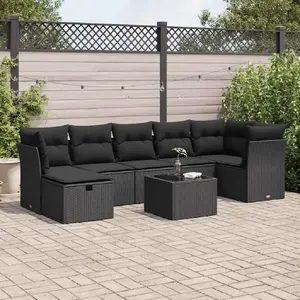 vidaXL Salon de jardin 8 pcs avec coussins noir résine tressée pas cher