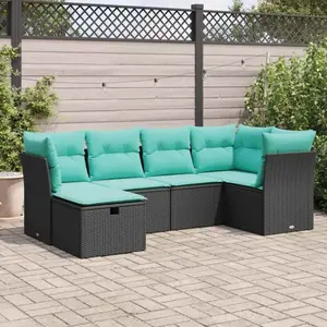 vidaXL Salon de jardin 6 pcs avec coussins noir résine tressée pas cher