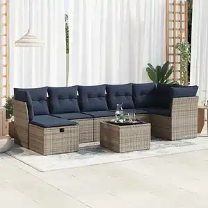 vidaXL Salon de jardin 8 pcs avec coussins gris résine tressée pas cher