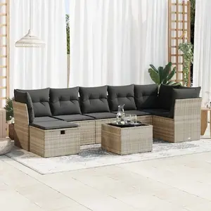 vidaXL Salon de jardin 8 pcs avec coussins gris clair résine tressée pas cher
