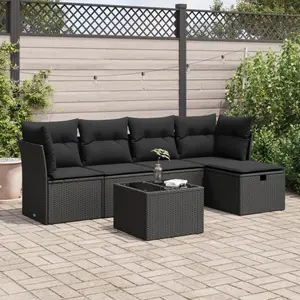 vidaXL Salon de jardin 6 pcs avec coussins noir résine tressée pas cher