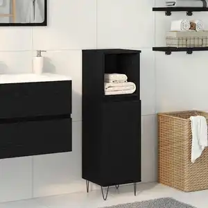 vidaXL Cabinet de salle de bain avec porte Chêne noir 30 x 30 x 100 cm pas cher