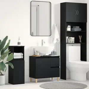 vidaXL Meuble Lavabo Noir Chêne 65x33x60 cm Bois d'ingénierie pas cher