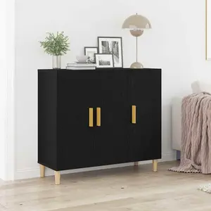 vidaXL Buffet Vidaxl Noir Chêne 90x34x80 Cm En Bois D'ingénierie pas cher