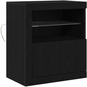 vidaXL Buffet Vidaxl Avec Lumières Led Noir Chêne 60,5x37x67 Cm pas cher