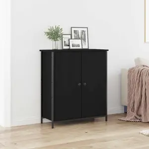vidaXL Vidaxl Buffet Chêne Noir 70x30x80 Cm Bois D'ingénierie Et Acier pas cher
