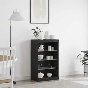 vidaXL Buffet Vidaxl Avec Lumières Led Chêne Noir 60,5x37x100 Cm pas cher