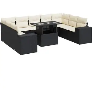 vidaXL Salon de jardin 10 pcs avec coussins noir résine tressée pas cher