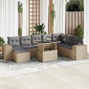 vidaXL Vidaxl Salon De Jardin Avec Coussins 9 Pcs Beige Résine Tressée pas cher