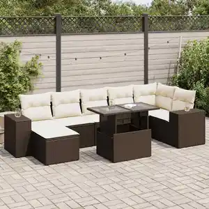 Vidaxl - Salon De Jardin 8 Pcs Avec Coussins Marron Résine Tressée pas cher