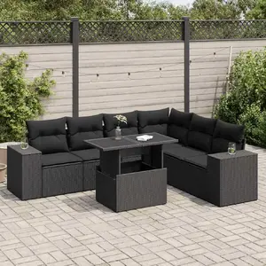 vidaXL Vidaxl Salon De Jardin 7 Pcs Avec Coussins Noir Résine Tressée pas cher