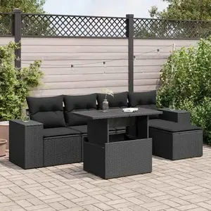 vidaXL Vidaxl Salon De Jardin 6 Pcs Avec Coussins Noir Résine Tressée pas cher