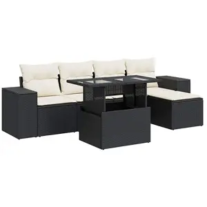 vidaXL Salon de jardin 6 pcs avec coussins noir résine tressée pas cher