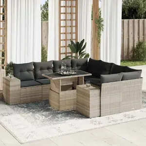 vidaXL Salon de jardin 9 pcs avec coussins gris clair résine tressée pas cher