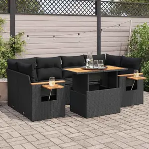 Vidaxl salon de jardin avec coussins 7 pcs noir résine tressée acacia pas cher