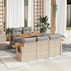 Vidaxl salon de jardin 6 pcs avec coussins beige résine tressée acacia pas cher