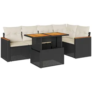 Vidaxl salon de jardin 6 pcs avec coussins noir résine tressée acacia pas cher