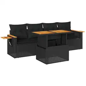 Vidaxl salon de jardin 5 pcs avec coussins noir résine tressée acacia pas cher