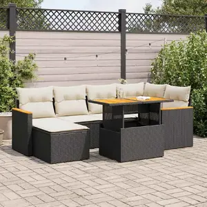 Vidaxl salon de jardin avec coussins 7 pcs noir résine tressée acacia pas cher