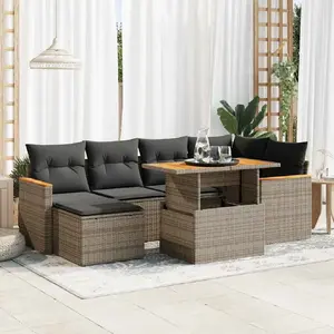 Vidaxl salon de jardin avec coussins 7 pcs gris résine tressée acacia pas cher