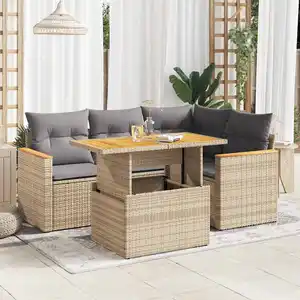 Vidaxl salon de jardin avec coussins 5 pcs beige résine tressée acacia pas cher