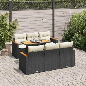 Vidaxl salon de jardin avec coussins 7 pcs noir résine tressée acacia pas cher