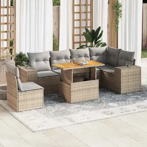 vidaXL Salon de jardin avec coussins 7 pcs beige résine tressée pas cher