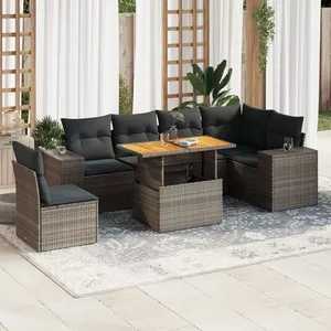 vidaXL Salon de jardin avec coussins 7 pcs gris résine tressée pas cher