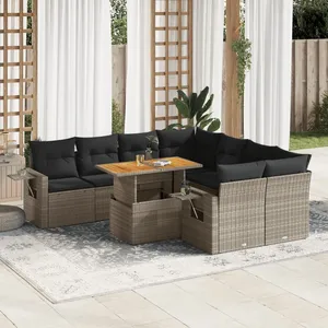 vidaXL Salon de jardin 9 pcs avec coussins gris résine tressée pas cher