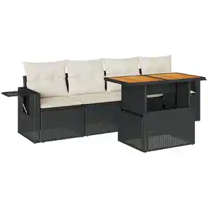 vidaXL Salon de jardin 5 pcs avec coussins noir résine tressée pas cher