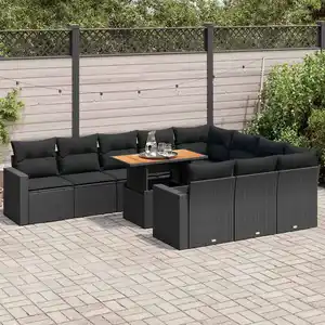 vidaXL Salon de jardin 11 pcs avec coussins noir résine tressée pas cher