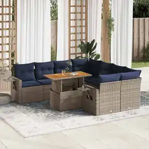 vidaXL Salon de jardin 9 pcs avec coussins gris résine tressée pas cher