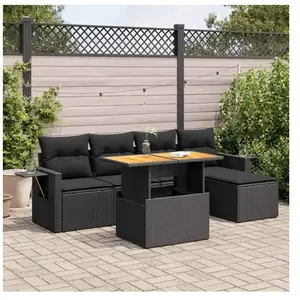 vidaXL Vidaxl Salon De Jardin 6 Pcs Avec Coussins Noir Résine Tressée pas cher