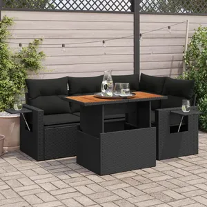 vidaXL Salon de jardin 5 pcs avec coussins noir résine tressée pas cher