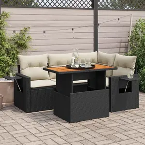 vidaXL Salon de jardin 5 pcs avec coussins noir résine tressée pas cher